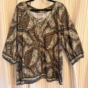 Avenue Bohemian Paisley Lace-Up Blouse 14/16